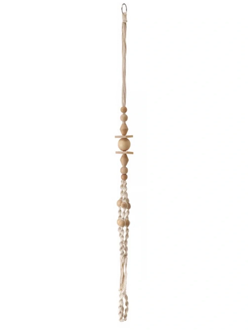 IKEA Natural Wood Bead Macramé Hanging Plant Holder in Cream and Brown